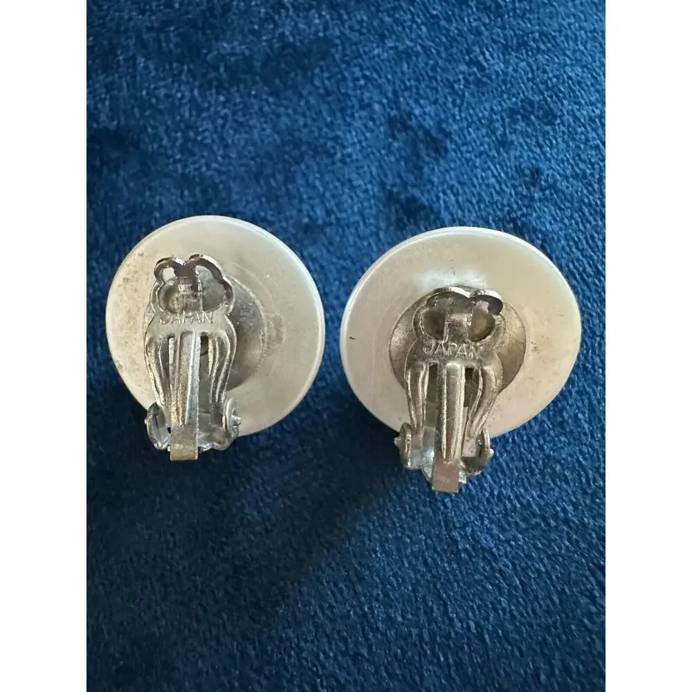 Vintage Sterling Silver‎ Earrings, Faux Pearl Clip Back Earrings